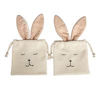 Rayher Sachets «Lapin» en Tissu, crème, 2 pces., 100% Polyester, 12x21cm, avec Cordon de Fermeture, Cadeau, pâque, Printemps, enfants-46687000