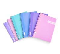 RAYLU PAPER Lot de 6 cahiers A4 avec spirale et couverture en polypropylène résistant, 80 feuilles 90 g, carnets de 4 couleurs pastel pour notes, étude, bureau et université