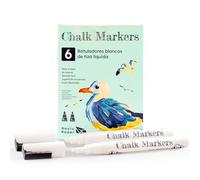 RAYLU PAPER - Marqueurs à Craie Liquide Effaçables à Pointe Réversible, Lot de 6 Stylos Craie Blancs à Base d'Eau, Pour les Vitres, Fenêtres, Tableaux Noirs, Blancs, Verres, Céramiques (6 Blancs)