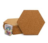 Raylu Paper - Panneaux de Liège Mural Hexagonal Autocollants, 10 Plaques de 6 mm d'Épaisseur, Liège Adhésif Mural, avec 47 Punaises de Couleur (20 cm x 17,5 cm)