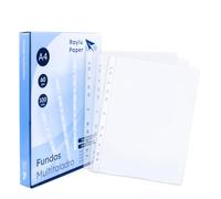 Raylu Paper - Pochettes Plastiques Perforées pour Classeur, 100 Pochettes Transparentes Perforées pour ranger les Documents, Large Ouverture, Résistantes (Transparent, A4-60 Microns)