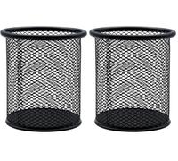 RAYLU PAPER - Pot à Crayon en Maille Métallique Ronde, Porte Crayon en Grille, Organisateur de Bureau, Surface Antidérapante, Porte Stylo Accessoire Bureau Diamètre 90 mm (Graphite) (Lot de 2)