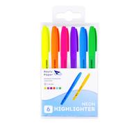 Raylu Paper - Surligneurs Fluo Néon à Pointe Biseautée, Lot de 6 Marqueurs Fluo 1-4 mm, Highlighter pour Études, Bureau et Organisation (Fluo)