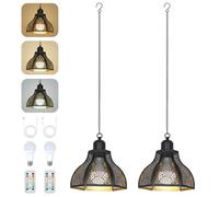 Rayofly 2 Pièces Lampe Suspendue à Batterie Intérieure, Lampe Pendante Outdoor à Batterie, Lampe Suspendue Noire Sans Branchement Electrique, Lampes de Jardin Extérieures avec Ampoule & Télécommande