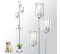 Rayofly Lampadaires Modernes pour Salon, Lampadaires 3 Lumières en Cristal avec Étagères, Lampe de Sol Chromée pour la Chambre à Coucher avec Abat-jours en Cristal et Interrupteur à Pied