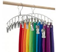Rayong Lot de 2 Cintres à Chaussettes en INOX, Cintre à Pantalon Gain de Place avec 10 Pinces, Organiseur de Leggings, Cintre pour Chaussettes pour Maison Balcon Armoire Organiseur Pince à Linge
