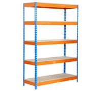 RAYONNAGE de Stockage bois métal 2000x1000x450mm bleu/orange 5 niveaux agglo 300kg/niv en kit
