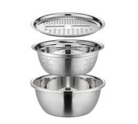 Raypontia Ensemble de bols mélangeurs allemands en acier inoxydable avec tamis, ensemble de bols mélangeurs 3 en 1, saladier, bol mélangeur en acier inoxydable, râpe avec égouttoir, coupe-légumes et