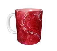 rayprint Mug à café en céramique rose avec motif cœur et fleur, 325 ml, idéal pour la Saint-Valentin, au bureau comme à la maison. Intérieur rose.
