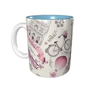 rayprint Mug à café fleuri Tour de Paris 325 ml (11 oz) en céramique bleu ciel, idéal pour le bureau et la maison.