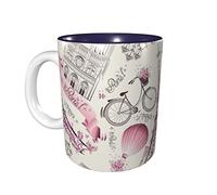 rayprint Mug à café fleuri Tour de Paris 325 ml (11 oz) en céramique bleu marine, idéal pour le bureau et la maison.