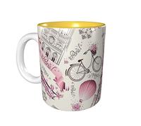 rayprint Mug à café fleuri Tour de Paris 325 ml (11 oz) en céramique jaune, idéal pour le bureau et la maison.