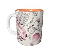 rayprint Mug à café fleuri Tour de Paris 325 ml (11 oz) en céramique orange, idéal pour le bureau et la maison. Intérieur orange.