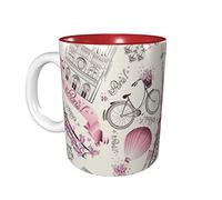 rayprint Mug à café fleuri Tour de Paris 325 ml (11 oz) en céramique rouge, idéal pour le bureau et la maison. Intérieur : tasse à thé.