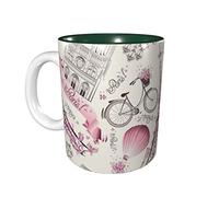 rayprint Mug à café fleuri Tour de Paris 325 ml (11 oz) en céramique verte, idéal pour le bureau et la maison. Intérieur vert.
