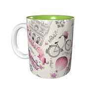 rayprint Mug à café fleuri Tour de Paris 325 ml (11 oz) en céramique verte, idéal pour le bureau et la maison. Intérieur vert.