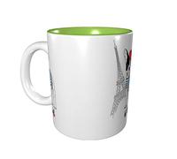 rayprint Mug en céramique 325 ml (11 oz) avec motif chien et tour de Paris, idéal pour le bureau et la maison. Intérieur vert.