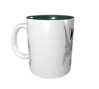 rayprint Mug en céramique 325 ml (11 oz) avec motif chien et tour de Paris, idéal pour le bureau et la maison. Intérieur vert.