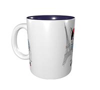 rayprint Mug en céramique bleu marine avec motif chien et tour de Paris (325 ml), idéal pour le bureau et la maison.