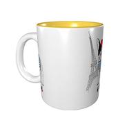 rayprint Mug en céramique jaune représentant un chien et la Tour de Paris (325 ml), idéal pour le bureau et la maison.