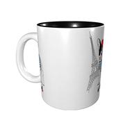 rayprint Mug en céramique noir 325 ml (11 oz) avec motif chien et tour de Paris, idéal pour le bureau et la maison.