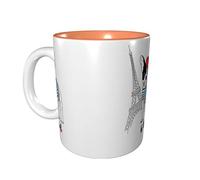 rayprint Mug en céramique orange 325 ml (11 oz) avec motif chien et tour de Paris, idéal pour le bureau et la maison. Intérieur orange.