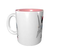 rayprint Mug en céramique rose avec motif chien et tour de Paris (325 ml), idéal pour le bureau et la maison.