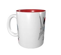 rayprint Mug en céramique rouge 325 ml (11 oz) avec motif chien et tour de Paris, idéal pour le bureau et la maison.