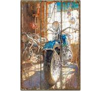 rayprint Panneau décoratif en bois représentant une moto ancienne, au design rétro original. Impression sur bois naturel, idéal pour décorer un garage ou pour les passionnés de moto. Dimensions : 14
