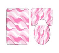 Rayures Roses Abstraites Ondulées, Style Moderne Minimaliste Roses Et Blanc, Motif Géométrique À Rayures Géométriques. Carpettes De Toilette 3Pcs, Tapis WC Doux Housse D'Abattant pour Maison