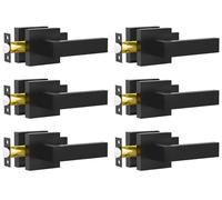 RAZCC Lot de 6 leviers de porte de passage, poignées de porte intérieure noires mates, carrées, robustes, sans clé, non verrouillables, pour porte latérale droite et gauche