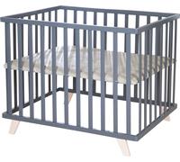 ROBA Parc Bébé 75 x 100 cm + Tapis Grège en Cuir PU Hydrofuge + Pieds en Bois Massif Bio - Hauteur Réglable - Anthracite