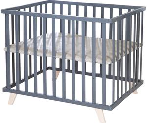 rba Parc 75 x 100 cm en bois anthracite - parc pour bébé avec coussinet de protection Greyish surpiqué - hauteur réglable - pieds en bois massif
