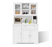 RBFGYIOP Armoire de cuisine de 180 cm de haut - Buffet moderne avec vitrine, tiroirs et étagères spacieux, micro-ondes ouvert, armoire de bar de style maison de campagne pour salon et salle à manger