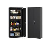 RBFGYIOP Armoire de Rangement Armoire Bureau avec Serrure 2 Portes, 4 Étagères Réglables, 189.5 x 47.5 x 16.7 cm, Armoire Metallique pour Maison Garage Atelier, Noir