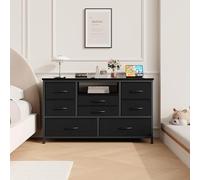 RBFGYIOP Meuble De Rangement pour Entrée - 8 Tiroirs en Tissu, éclairage LED Intégré, Ports USB/AC - Plateau en Bois, Structure en Métal - Polyvalent : Salon, Chambre, Couloir - Style Vintage