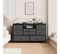RBFGYIOP Meuble De Rangement pour Entrée - 8 Tiroirs en Tissu, éclairage LED Intégré, Ports USB/AC - Plateau en Bois, Structure en Métal - Polyvalent : Salon, Chambre, Couloir - Style Vintage