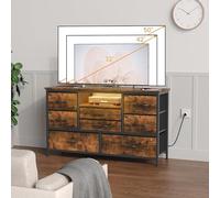RBFGYIOP Meuble De Rangement pour Entrée - 8 Tiroirs en Tissu, éclairage LED Intégré, Ports USB/AC - Plateau en Bois, Structure en Métal - Polyvalent : Salon, Chambre, Couloir - Style Vintage