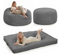 RBFGYIOP Pouf Lit Convertible en Velours Côtelé, Transformable en Matelas d’Appoint Ultra Confortable, Pouf Salon 3 en 1, Pouf Chambre Utilisable en Futon Matelas de Sol, Gris