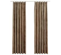 RCODSSK Lot de 2 rideaux occultants en velours avec crochets en métal pour rails - Beige - 140 x 245 cm - Pour salon, chambre à coucher - Avec crochets en métal pour rails - Lavable en machine