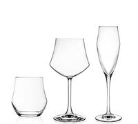 RCR EGO Service de verres de 18 pièces, composé de 6 flûtes, 6 verres à eau, 6 verres à vins, transparents, en cristal - Fabriqué en Italie