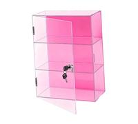 RCULWPLP Vitrine En Acrylique avec Serrure, Rangement pour Figurines, Présentoir à Plusieurs Niveaux pour Cartes de Jeu, Anti-poussière, à Poser sur Un Comptoi, Rose