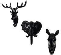 RDAHSUEHH Lot de 3 crochets muraux en forme de tête d'animal, tête d'éléphant, de girafe et de rhinocéros (F)