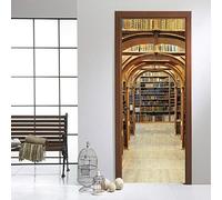 RDCHY Porte Autocollants 3D Bibliothèque Stickers de Porte Trompe l'oeil PVC Imperméable Papier Peint Porte Art Stickers pour Salon Cuisine Chambre Salle de Bain Décoration 77cm*200cm
