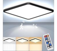 RDGOOD Plafonnier LED à capteur intensité variable avec détecteur de mouvement, 24W 2400lm radar LED plafond, 3000K/4500K/6500K pour salle de bain, garage, sous-sol couloir balcon entrée 30x30x 2,5 cm