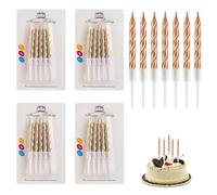 RDNKVB 40 pièces Bougie Anniversaire Spirale Bougies Gâteaux Métallique avec Support pour la Décoration de Gâteaux de Mariage et de fête d'anniversaire (Courte Fine, Champagne)