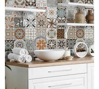 RE-COVERTILES - Stickers Carrelage Cuisine et Bain Carreaux Adhésifs en PVC Imperméables Anti-rayures Autocollants Décoratifs Mur Peel and Stick - Modèle 12 Pcs 15x15 cm PS00009 Made in Italy
