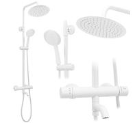 Rea Colonne de Douche avec Thermostat Lungo White Système de Douche en Laiton Pour Salle de Bain (Blanc)