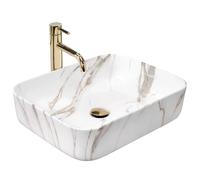 Rea Vasque à poser Demi Aiax Shiny Lavabo Salle de Bain 550 x 395 x 130 mm en Céramique (Blanc, imitation de marbre)