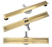 Rea Drain linéaire Neox Slim pro Brush Gold 90 Caniveau de Douche en Acier Inoxydable Siphon Sol d'évacuation pour Salle de Bain Drain De Plancher Douche (Or brossé)